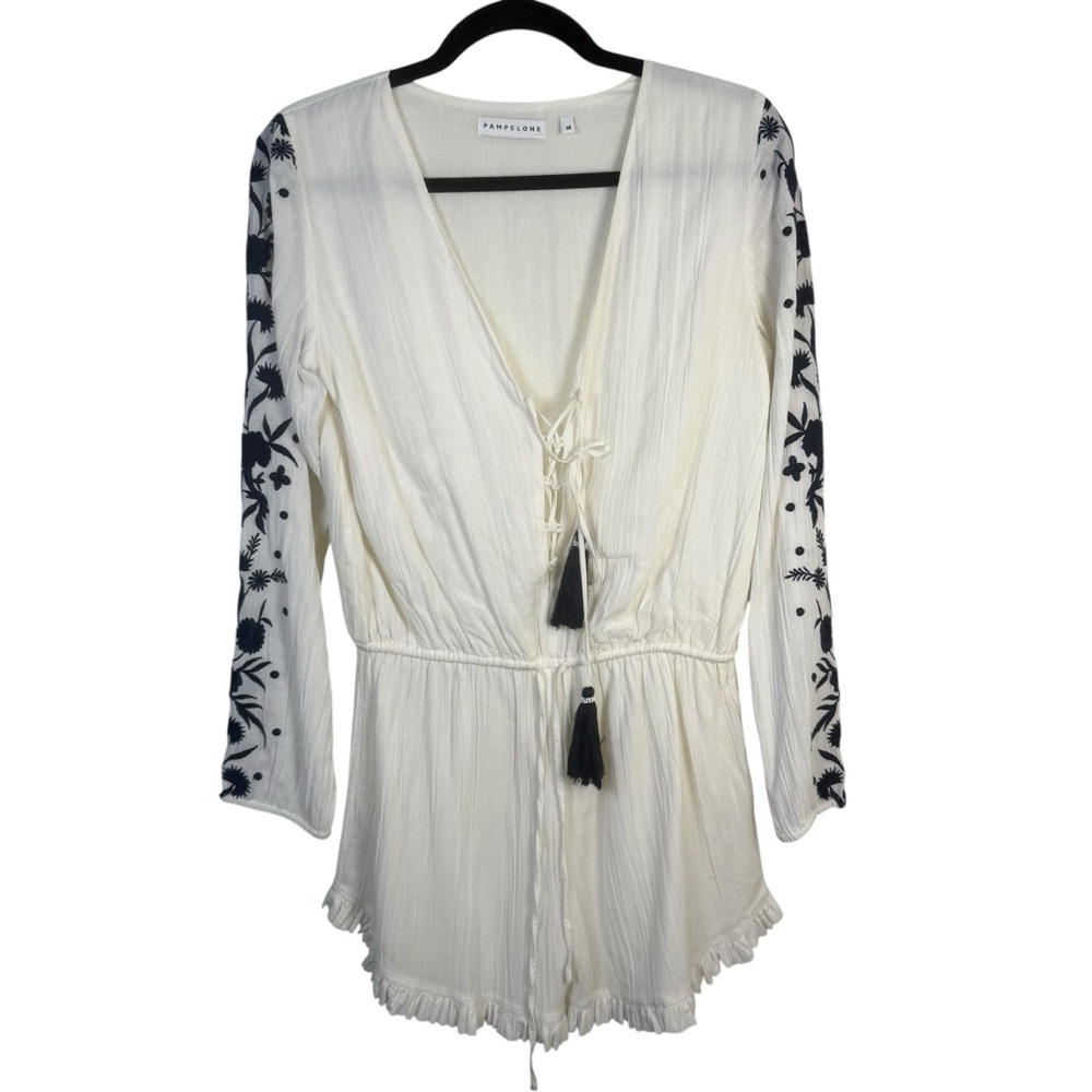 Pampelone Embroidered Long Sleeve Romper Coverup Size Medium